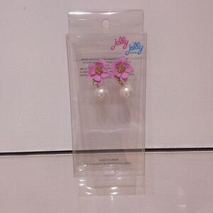 Pink flower pearl drop earrings